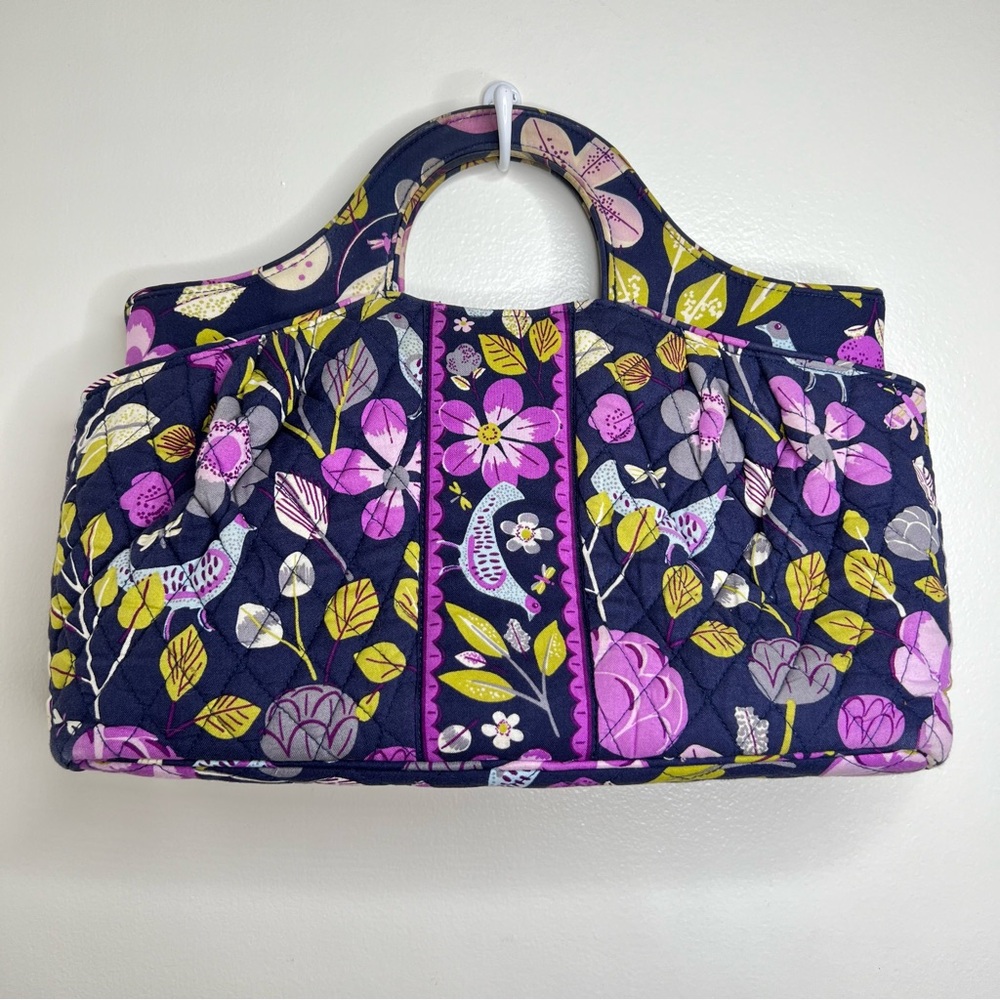Vera Bradley Small Tote Hand Bag Purse Nightingale Bird Blue Floral Purple